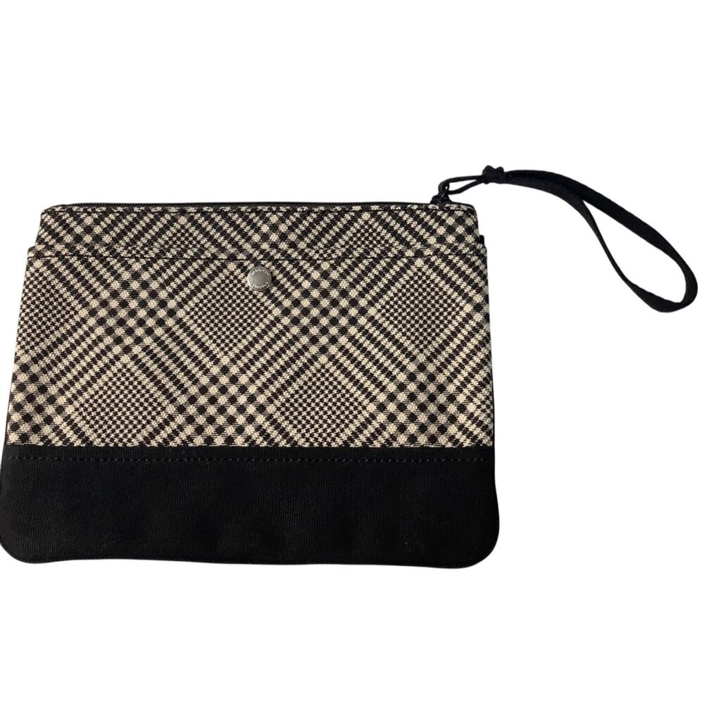 Lands' End Black White Plaid Wristlet Clutch Bag Wristlet Zipper Closure & Strap